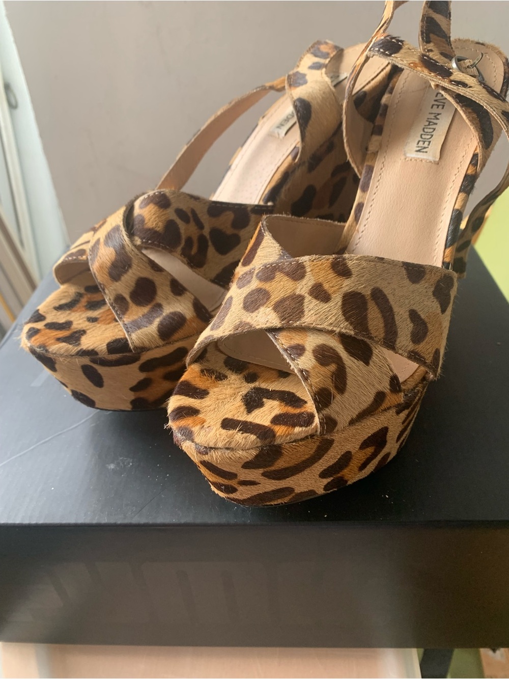 Steve Madden Leopard-Print Platform Sandals - Tan and Brown